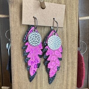 Vibrant Pink and Silver Leaf Earrings